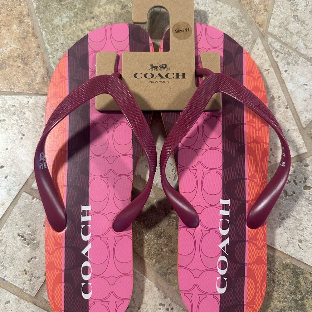 Coach Pink and Burgundy Flip Flops